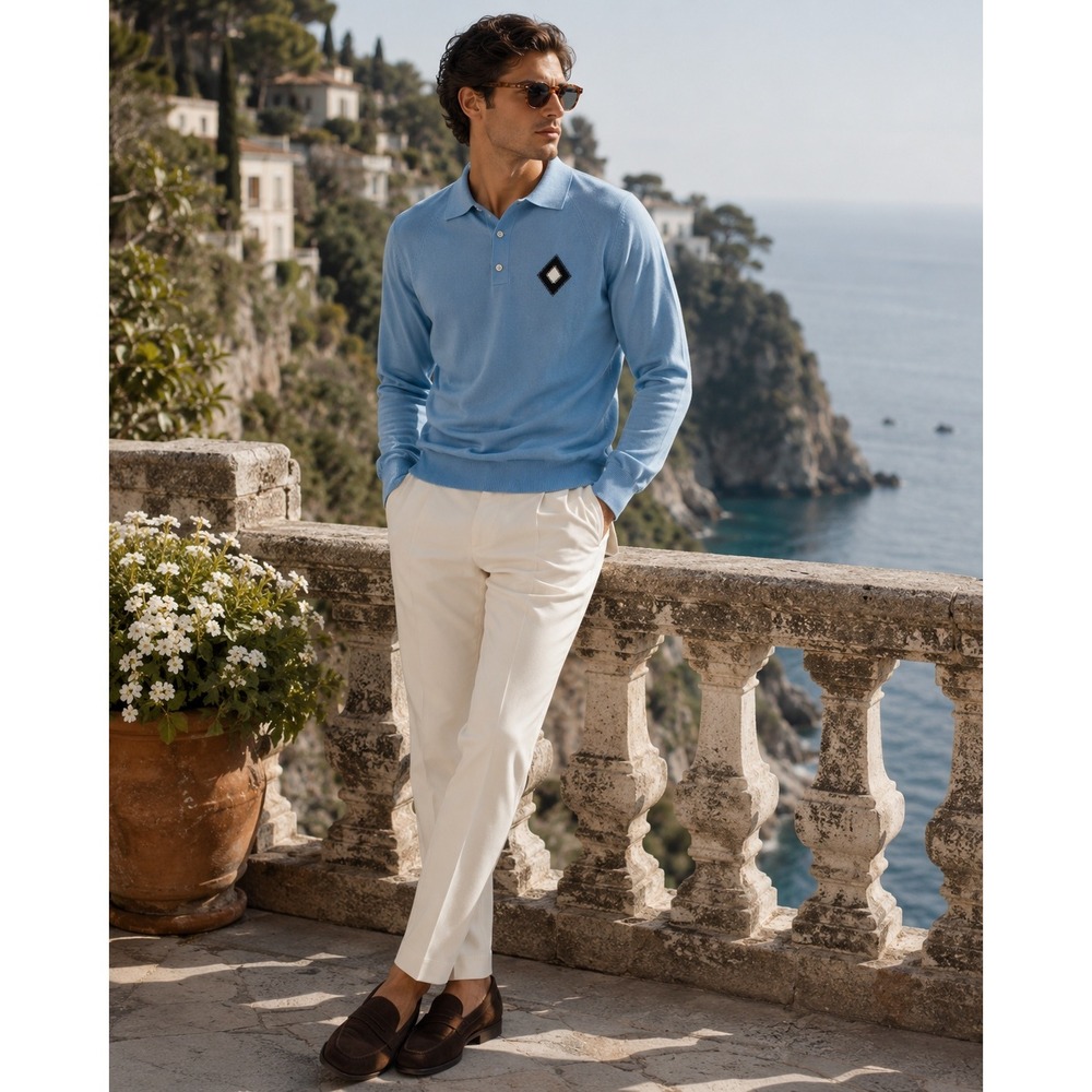 McGregor Vintage Blue Knit Polo Sweater Quiet Luxury Preppy XL